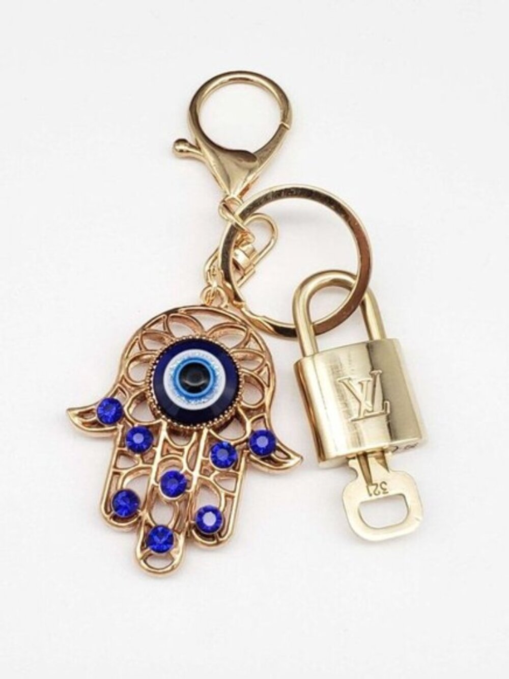 LV Authentic Gold Padlock 🔒 Key Set w/ Unbranded Evil Eye Keychain Charm